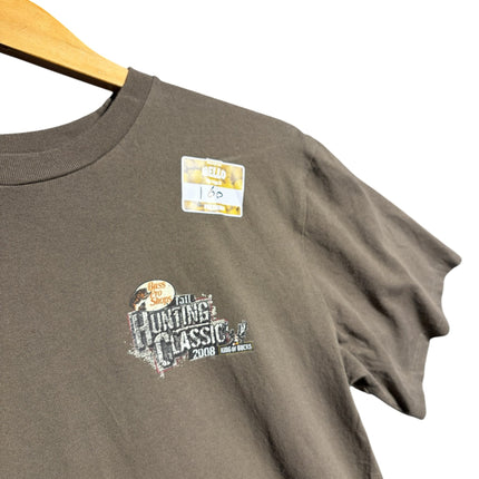 OutOf10 olive-brown Bass Pro Shops Hunting Classic 2008 graphic t-shirt with crew neck on a wooden hanger