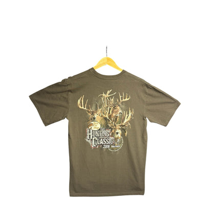 OutOf10 olive brown Bass Pro Shops 2008 Hunting Classic graphic t-shirt with a large deer wildlife print on the back.