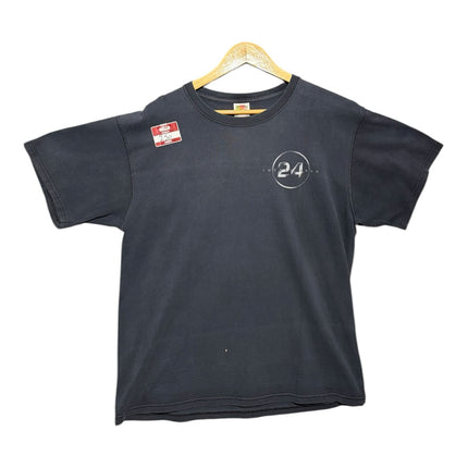 OutOf10 black crewneck t-shirt featuring a minimalist 24 television series circular logo on the chest