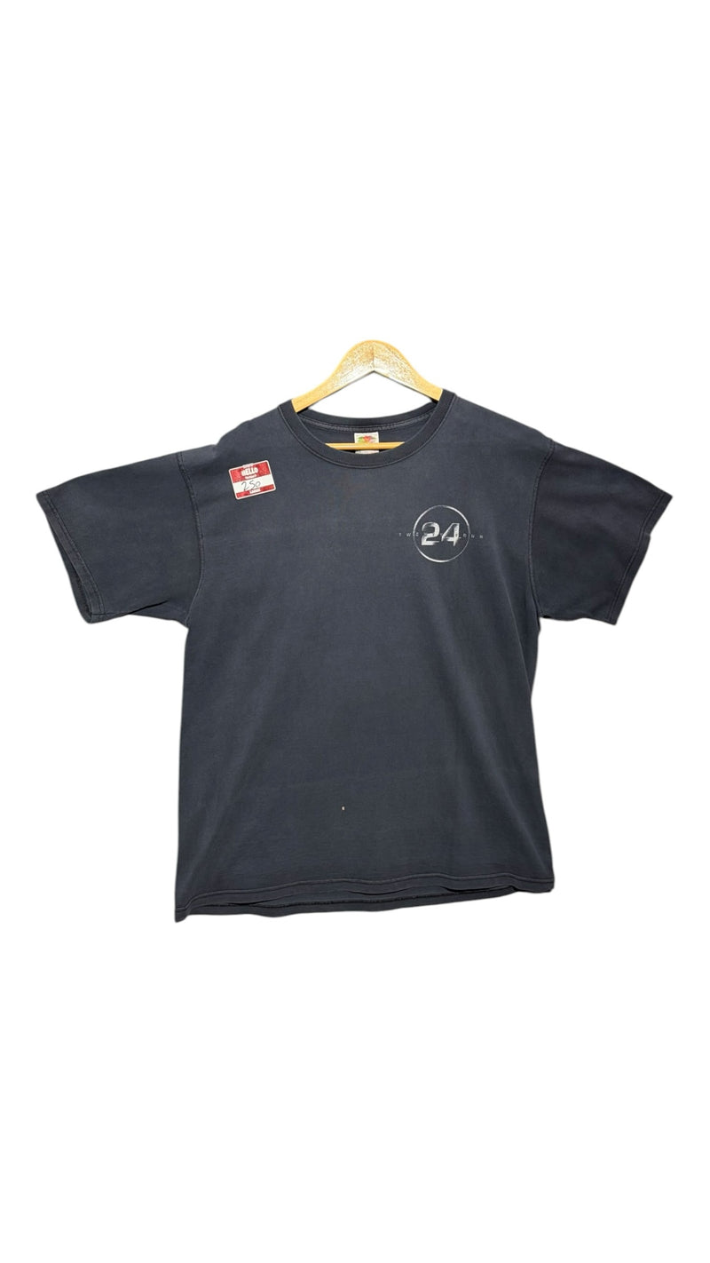 OutOf10 black crewneck t-shirt featuring a minimalist 24 television series circular logo on the chest