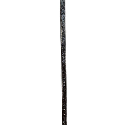OutOf10 black leather Western belt with intricate floral embossing and a polished silver-tone buckle and tip.