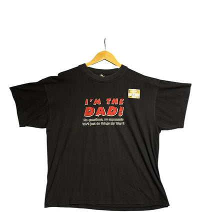 OutOf10 black short sleeve crew neck t-shirt with I'M THE DAD! graphic print in red and white lettering