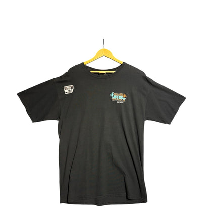 OutOf10 black cotton short sleeve t-shirt with small Hog's Breath Saloon logo on the front chest