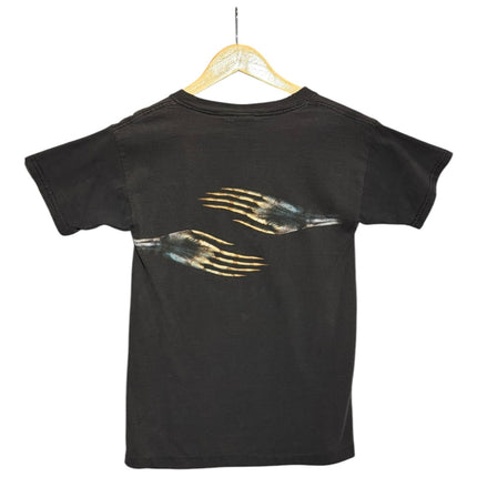 OutOf10 black cotton short sleeve t-shirt featuring a surreal skeletal hands graphic on the back