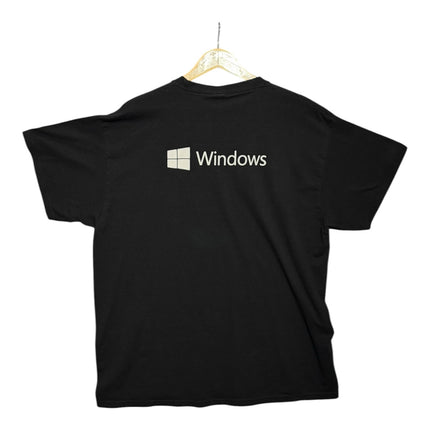 OutOf10 black crewneck t-shirt featuring the white Windows logo printed on the back, made from soft cotton.