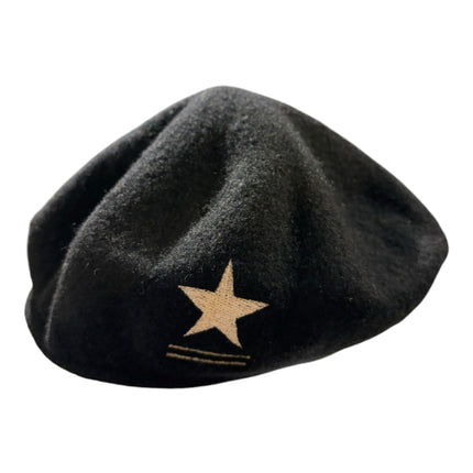 OutOf10 black wool felt military style beret with embroidered star and line detail