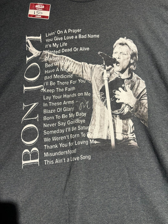 OutOf10 heather grey cotton-blend Bon Jovi graphic t-shirt featuring a black and white print of Jon Bon Jovi.