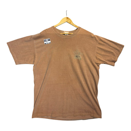 OutOf10 brown cotton short sleeve crewneck t-shirt with a small Take It Easy graphic on the chest