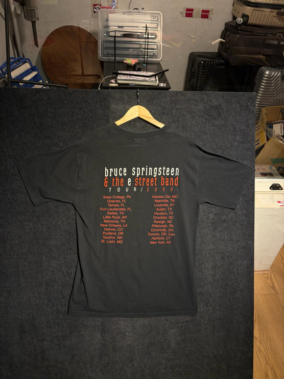 Back of OutOf10 black Bruce Springsteen and The E Street Band 2000 tour t-shirt with list of concert dates