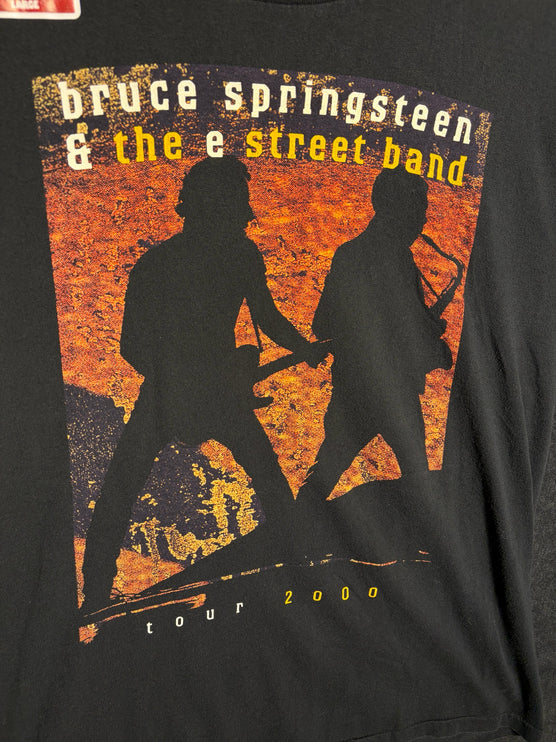 OutOf10 black cotton t-shirt featuring a vintage Bruce Springsteen & The E Street Band 2000 tour graphic print.