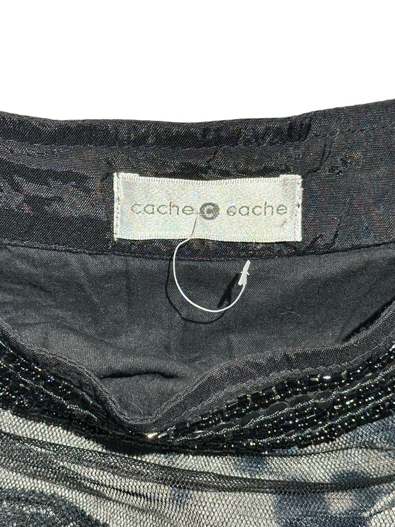 OutOf10 cache cache sleeveless evening camisole featuring black mesh overlay and intricate beaded neckline detail