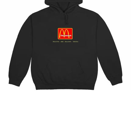 OutOf10 black Cactus Jack x McDonald's graphic hoodie with front logo and Billions and Billions Served slogan