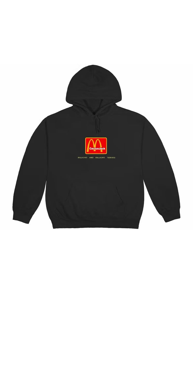 OutOf10 black Cactus Jack x McDonald's graphic hoodie with front logo and Billions and Billions Served slogan