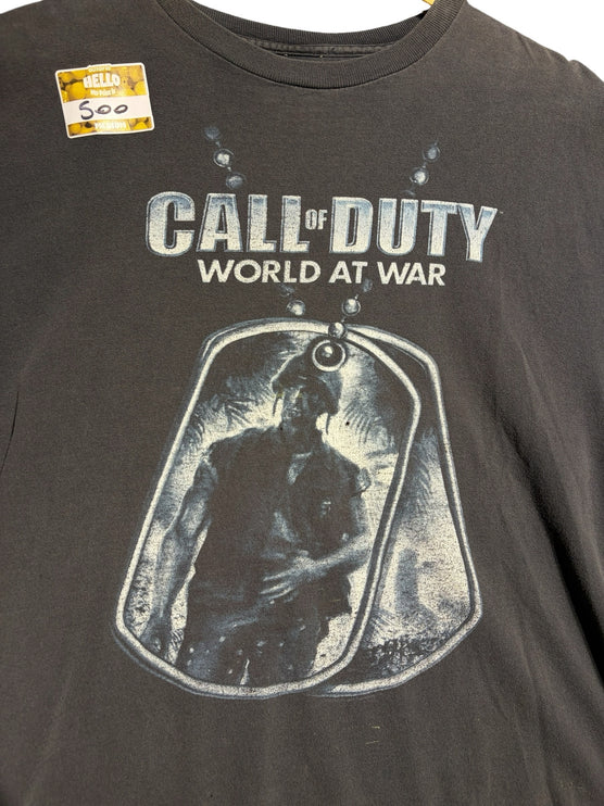 OutOf10 charcoal grey Call of Duty World at War graphic t-shirt with distressed military dog tag print
