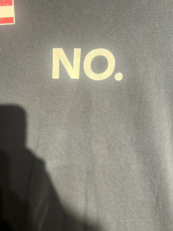 OutOf10 charcoal grey cotton crew neck t-shirt with a minimalist white NO. graphic print on the chest