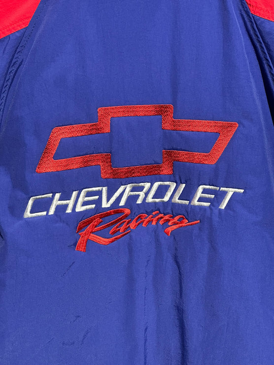 OutOf10 vintage Chevrolet Racing windbreaker jacket in royal blue with red and white embroidered logo detail