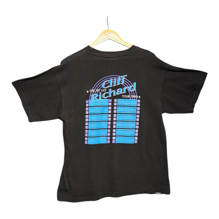 OutOf10 vintage black cotton Cliff Richard 1995 tour t-shirt with blue and purple concert schedule on the back