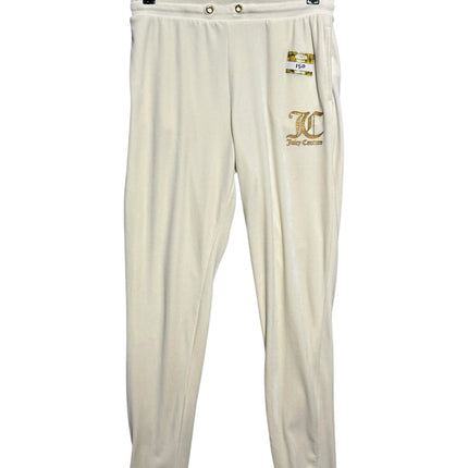 OutOf10 cream Juicy Couture velour joggers with gold-tone embroidered logo and elasticated drawstring waistband