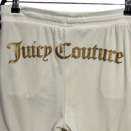 OutOf10 cream velour jogger sweatpants with gold-tone Juicy Couture logo embroidery on the back
