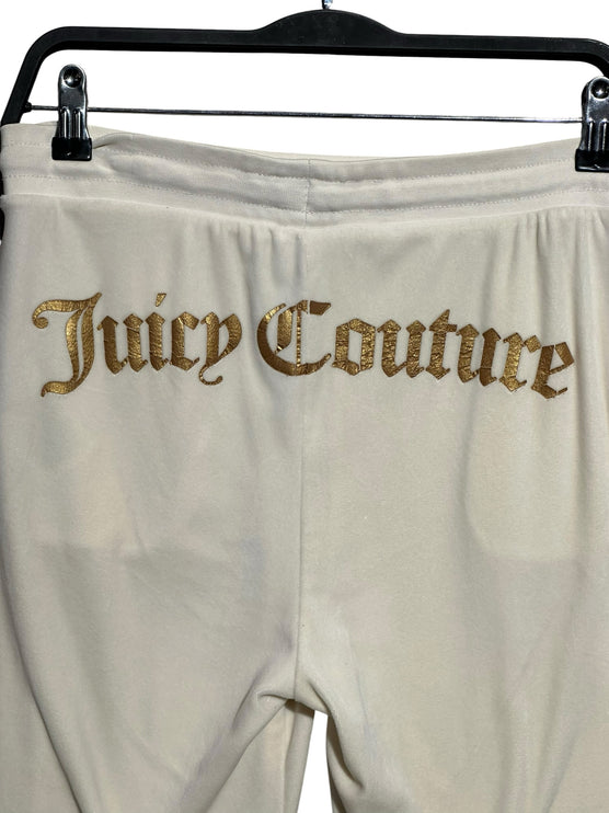 OutOf10 cream velour jogger sweatpants with gold-tone Juicy Couture logo embroidery on the back