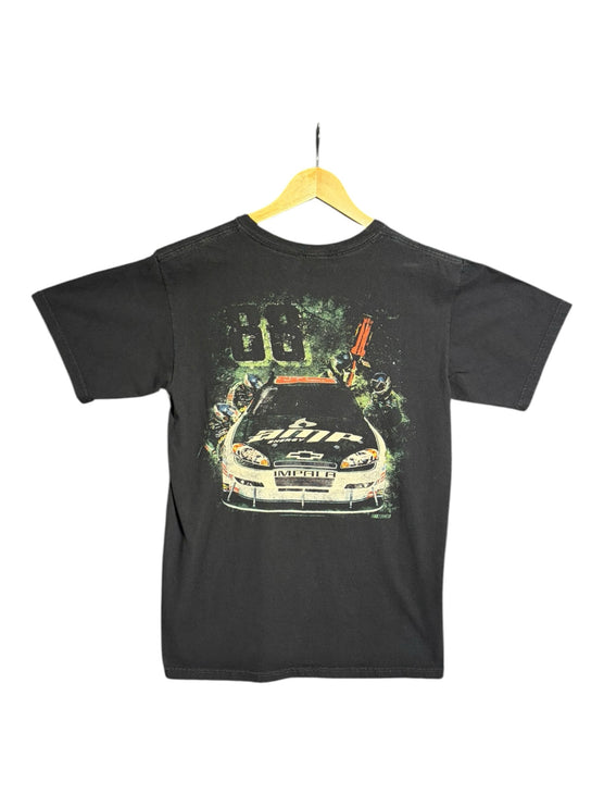 OutOf10 black cotton t-shirt featuring a back graphic of Dale Earnhardt Jr number 88 Amp Energy Chevrolet race car