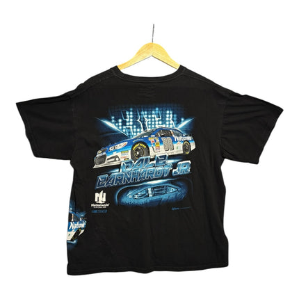 OutOf10 black cotton Dale Earnhardt Jr. NASCAR graphic t-shirt featuring a blue #88 race car print on a hanger
