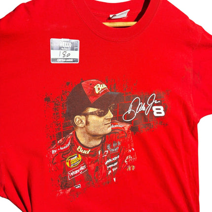 OutOf10 red Dale Earnhardt Jr NASCAR graphic t-shirt with signature and number 8 print on soft cotton