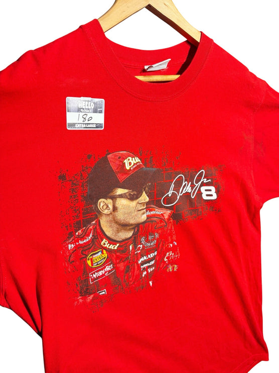 OutOf10 red Dale Earnhardt Jr NASCAR graphic t-shirt with signature and number 8 print on soft cotton