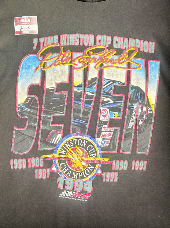 OutOf10 black cotton graphic t-shirt featuring Dale Earnhardt 7-time Winston Cup Champion print and number 3 race car
