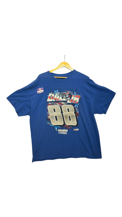 OutOf10 blue Dale Jr 88 Hendrick Motorsports NASCAR graphic crewneck t-shirt with American flag accents