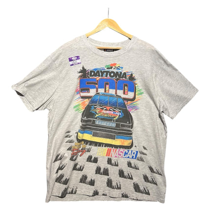 OutOf10 heather grey cotton-blend t-shirt featuring a vintage Daytona 500 NASCAR graphic print and crew neckline.