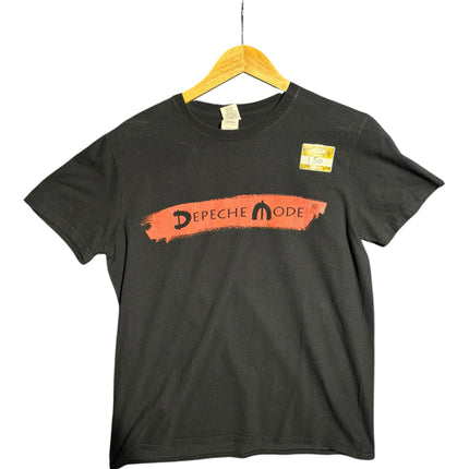 OutOf10 black Depeche Mode Global Spirit Tour cotton crew-neck t-shirt with a red distressed brushstroke logo graphic.