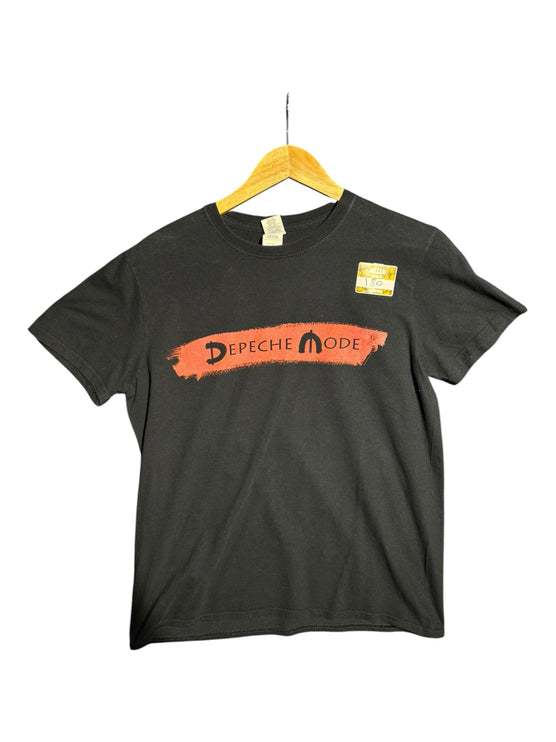 OutOf10 black Depeche Mode Global Spirit Tour cotton crew-neck t-shirt with a red distressed brushstroke logo graphic.