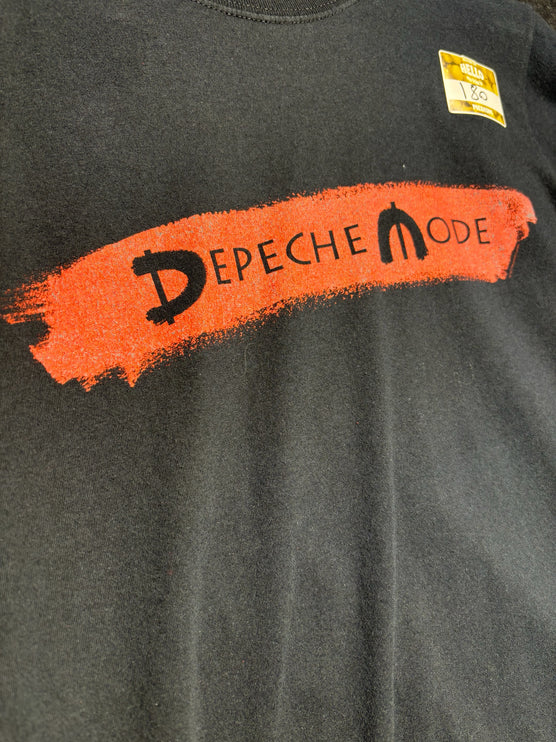 OutOf10 black Depeche Mode Global Spirit Tour cotton t-shirt with a distressed red brushstroke graphic logo