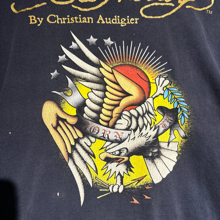 OutOf10 Ed Hardy by Christian Audigier washed black cotton t-shirt with a bold eagle tattoo graphic print
