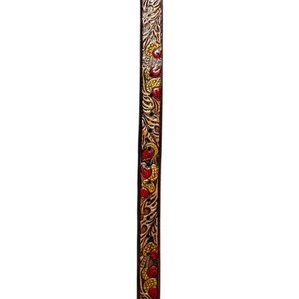 OutOf10 slim leather belt featuring intricate floral embossing with hand-painted red and yellow accents.