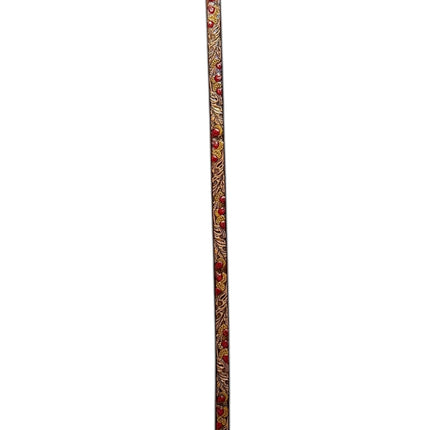 OutOf10 slim leather waist belt with intricate floral embossing and hand-painted red and yellow accents.