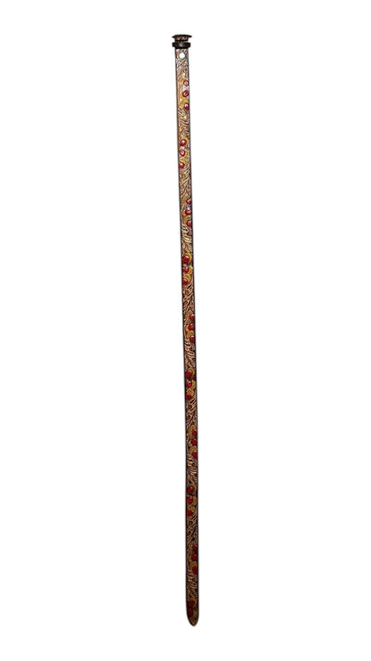 OutOf10 slim leather waist belt with intricate floral embossing and hand-painted red and yellow accents.