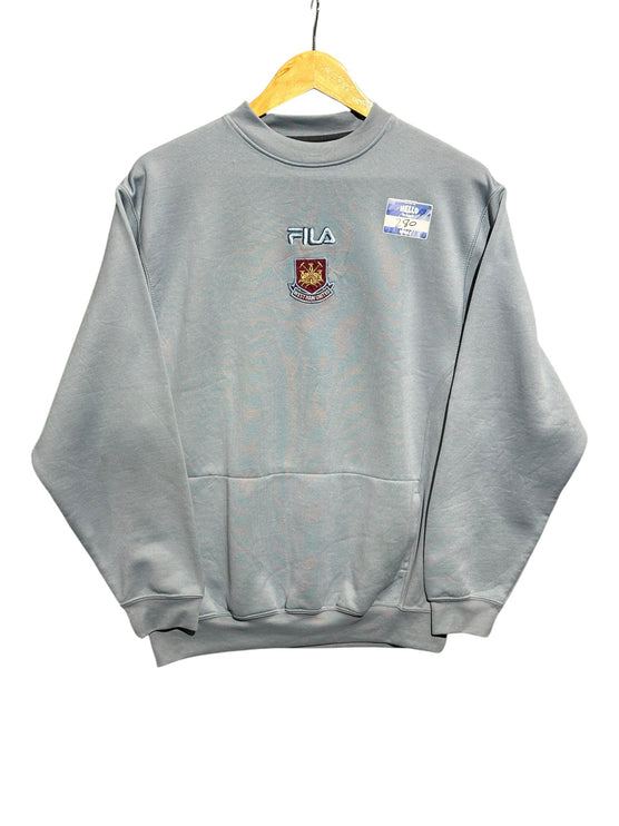 OutOf10 light grey FILA West Ham United crewneck sweatshirt with embroidered club crest and logo on chest