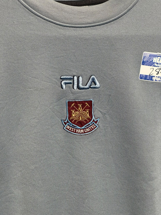 OutOf10 light grey FILA West Ham United crewneck sweatshirt with embroidered club crest and logo on the chest