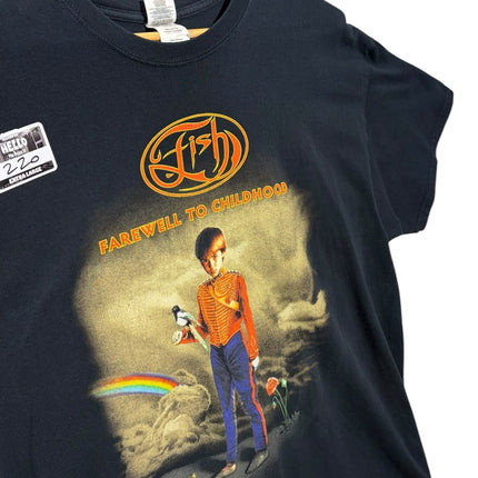 OutOf10 black cotton t-shirt featuring Fish Farewell To Childhood tour graphic print with nostalgic artwork