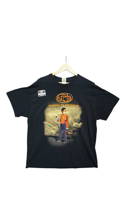 OutOf10 black cotton t-shirt featuring Fish Farewell To Childhood tour graphic print on the front