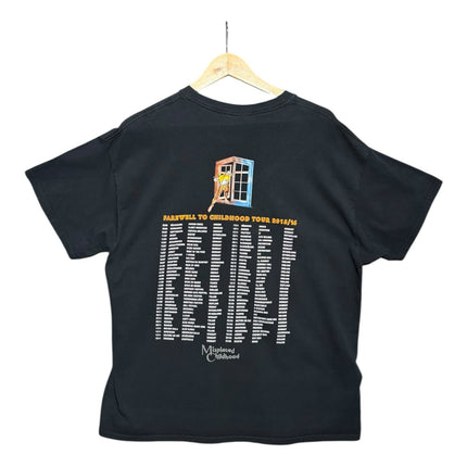 OutOf10 black cotton t-shirt featuring the Fish Farewell to Childhood tour dates graphic print on the back
