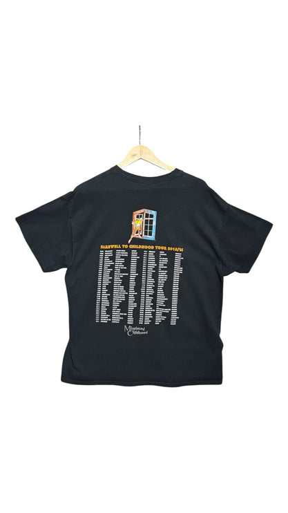 OutOf10 black cotton t-shirt featuring the Fish Farewell to Childhood tour dates graphic print on the back