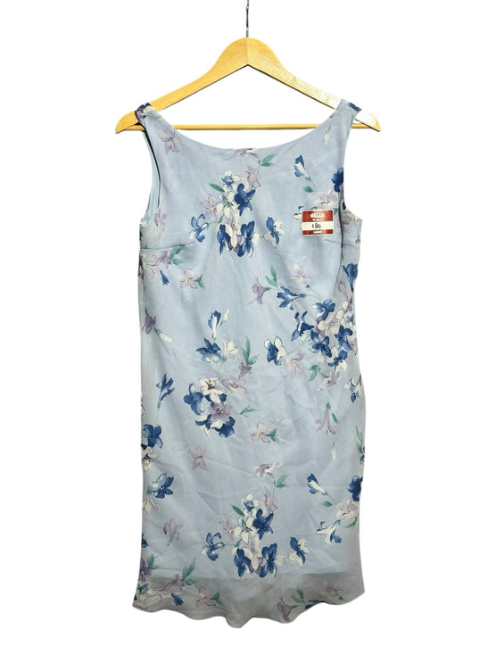 OutOf10 I.N. SAN FRANCISCO sleeveless light blue midi dress with a delicate purple and white floral botanical print.