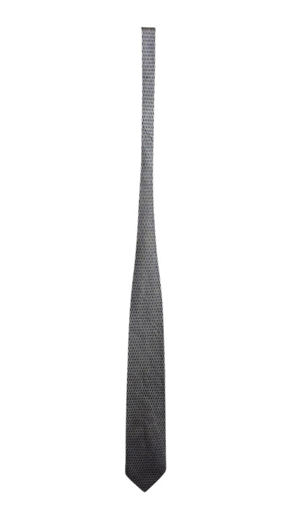 OutOf10 formal necktie in dark grey with a sophisticated geometric diamond-grid pattern for business or events.