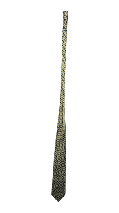OutOf10 formal necktie featuring a geometric diamond pattern in deep teal and gold tones for a sophisticated look.