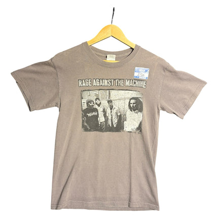OutOf10 grey Rage Against The Machine graphic crewneck t-shirt with a vintage band portrait print on the front.