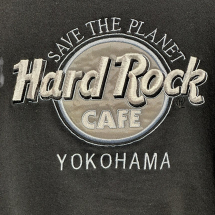 OutOf10 black Hard Rock Cafe Yokohama Save The Planet sweatshirt with detailed embroidered logo and crew neck design.