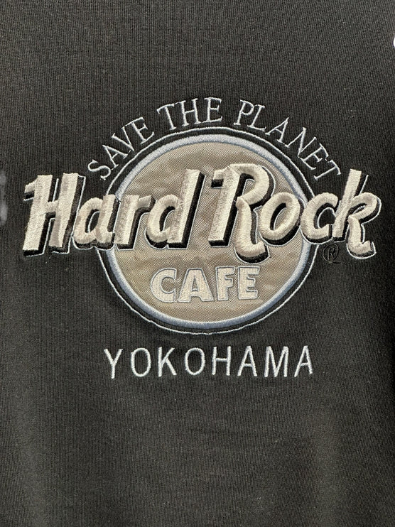 OutOf10 black Hard Rock Cafe Yokohama Save The Planet sweatshirt with detailed embroidered logo and crew neck design.